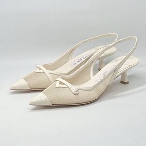 Jimmy Choo Amita Metallic Mesh & Patent Leather Slingback Pumps size 38.5